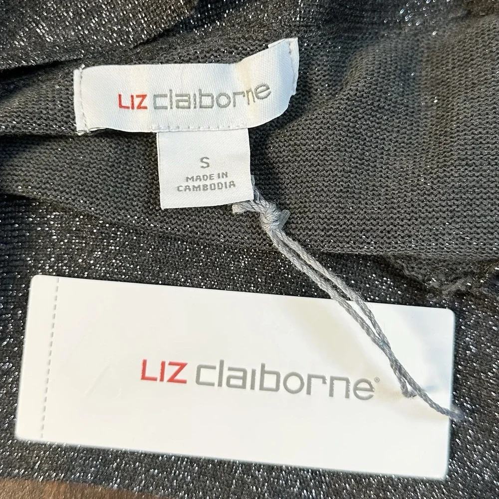 Liz Claiborne Womens Sz S Charcoal Metallic Tie Neck Sweater NWT Shimmer Holiday